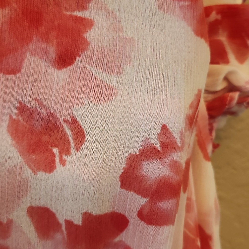 Misa Los Angeles Pink and Red Floral Asymmetrical Ruffle Dress - Picture 8 of 8